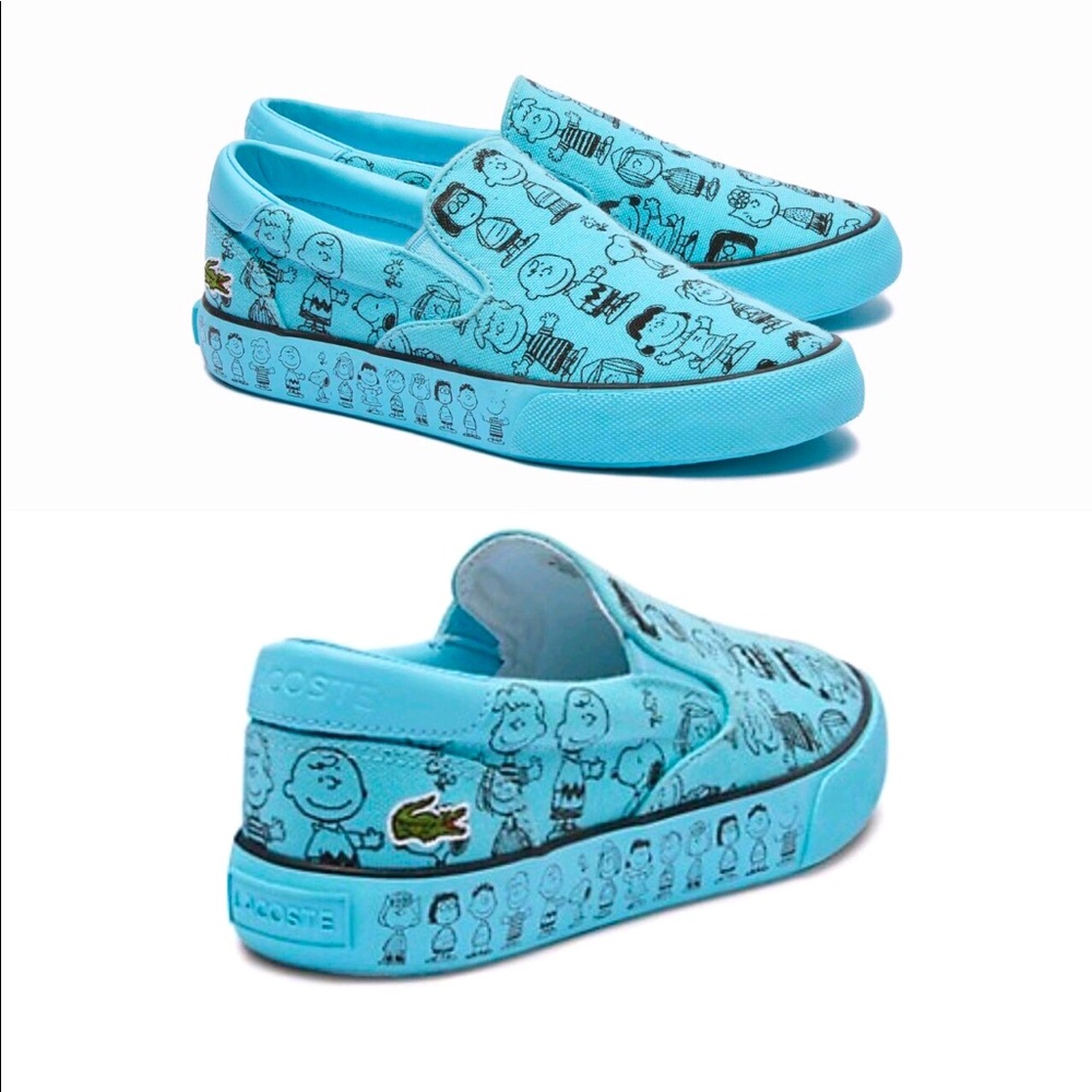 NEW LACOSTE X Sneakers Peanuts Jump Serve Slip-On Shoes BLUE Size 7.5 6Y UNISEX - Picture 2 of 16